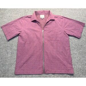 Raga Man Mens Large Dusty Plum Mauve Cotton Zip Up Embroidered Shirt MR173